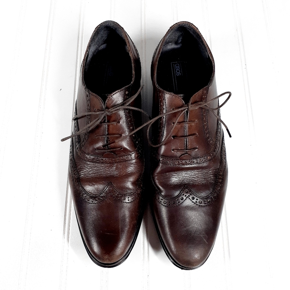ASOS DESIGN Oxford Brogue Shoes In Brown Leather F910 - Picture 7 of 12